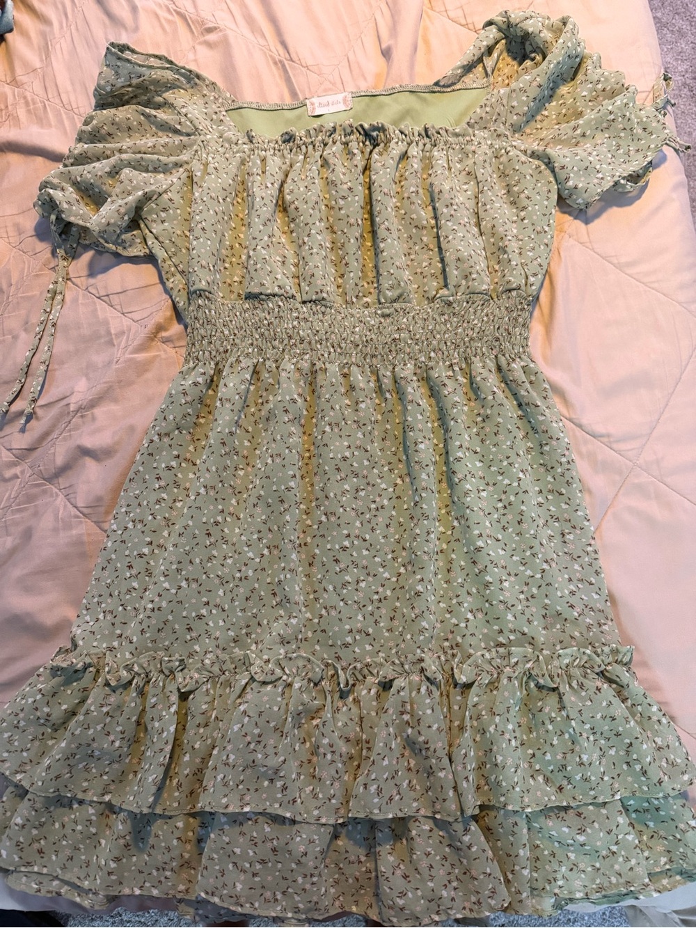 Altar'd State Sage Green Floral Smocked Mini Dress